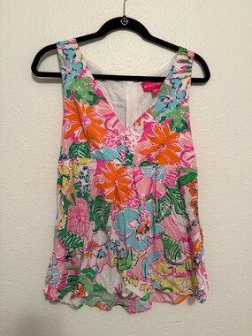 Lilly Pulitzer Vibrant Floral Tank Top - Pink, Orange, Green size M $10